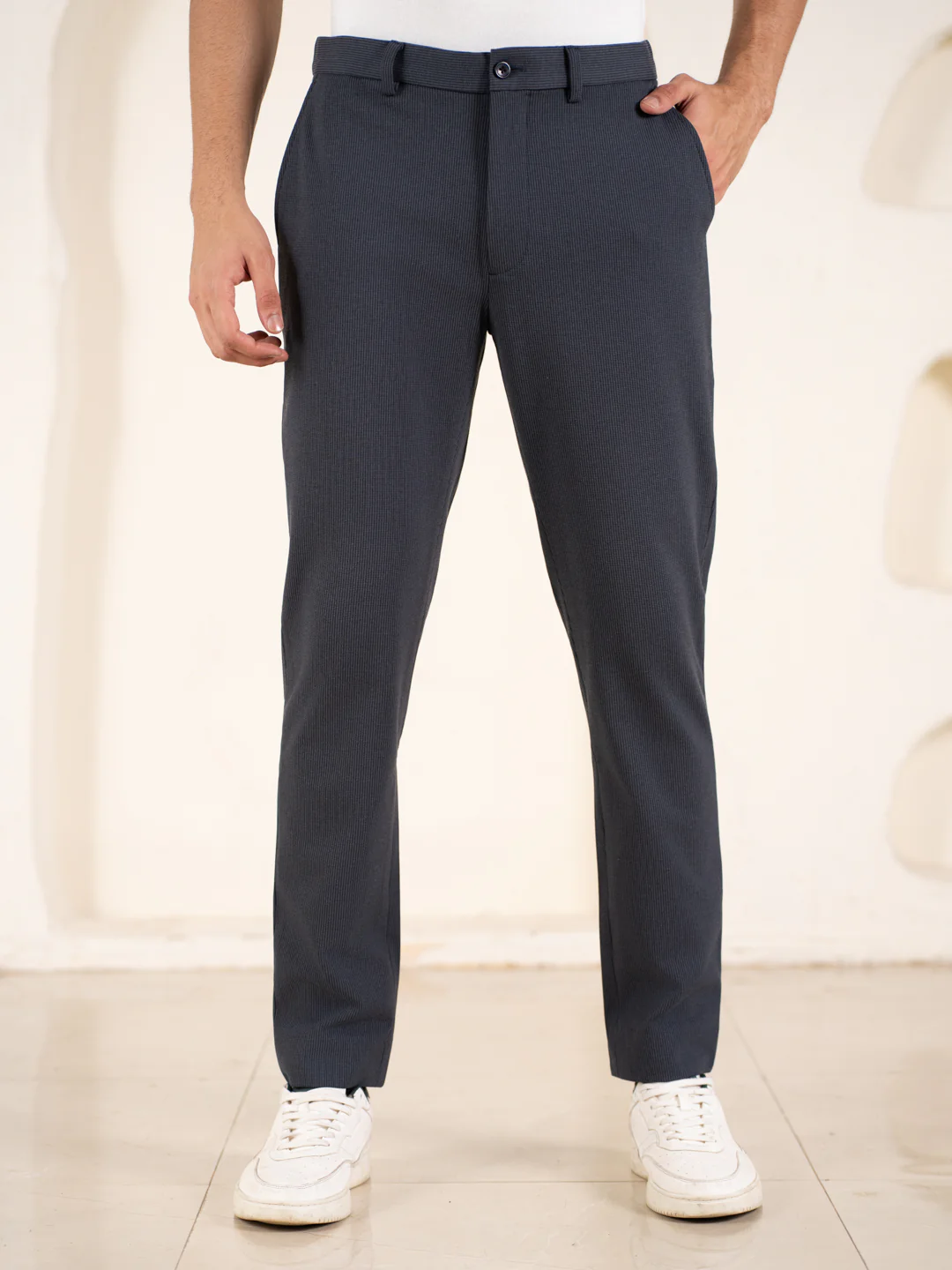 Quiet Grey Houndstooth Slim Fit Power Stretch Pants - Image 4