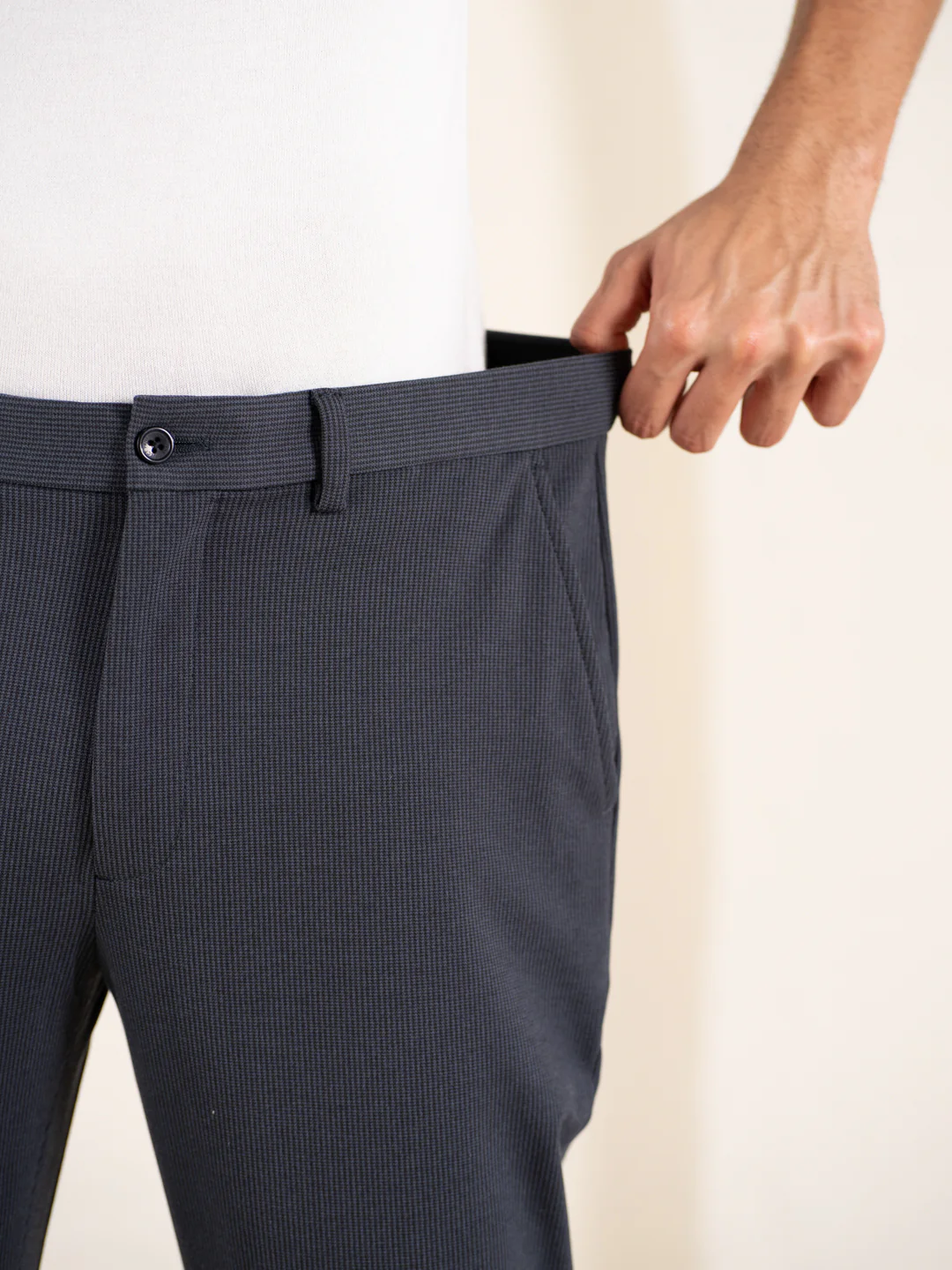 Quiet Grey Houndstooth Slim Fit Power Stretch Pants - Image 5