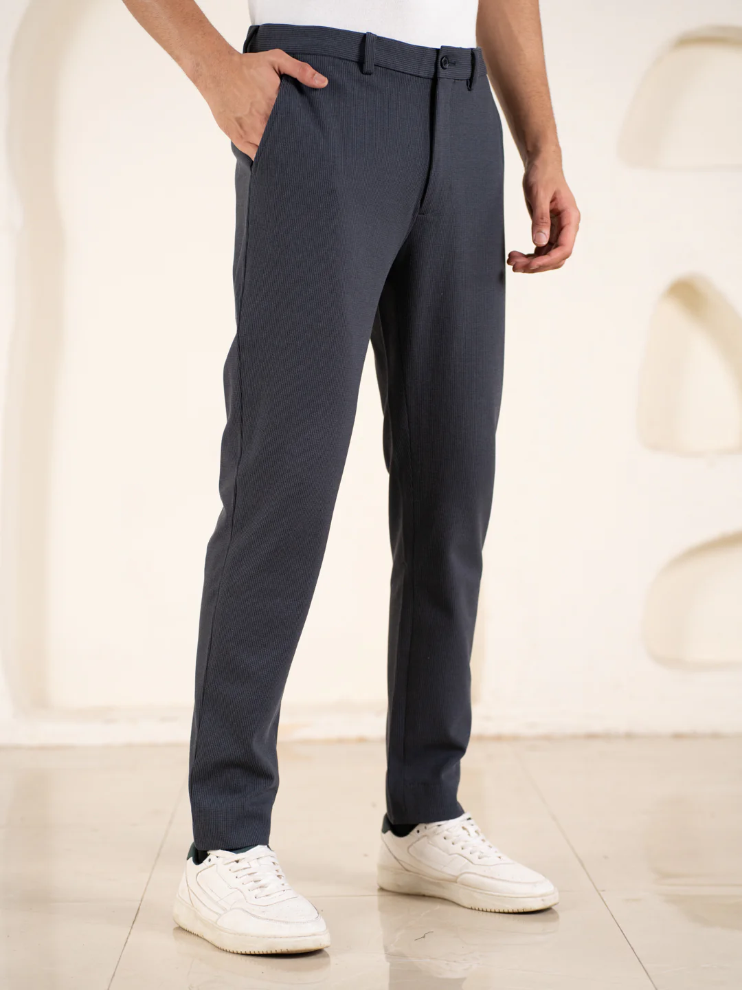 Quiet Grey Houndstooth Slim Fit Power Stretch Pants - Image 8