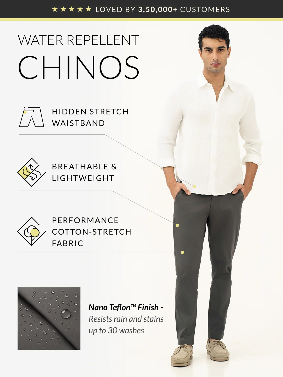 Rainshield Grey Slim Fit Stretch Chinos - Image 2