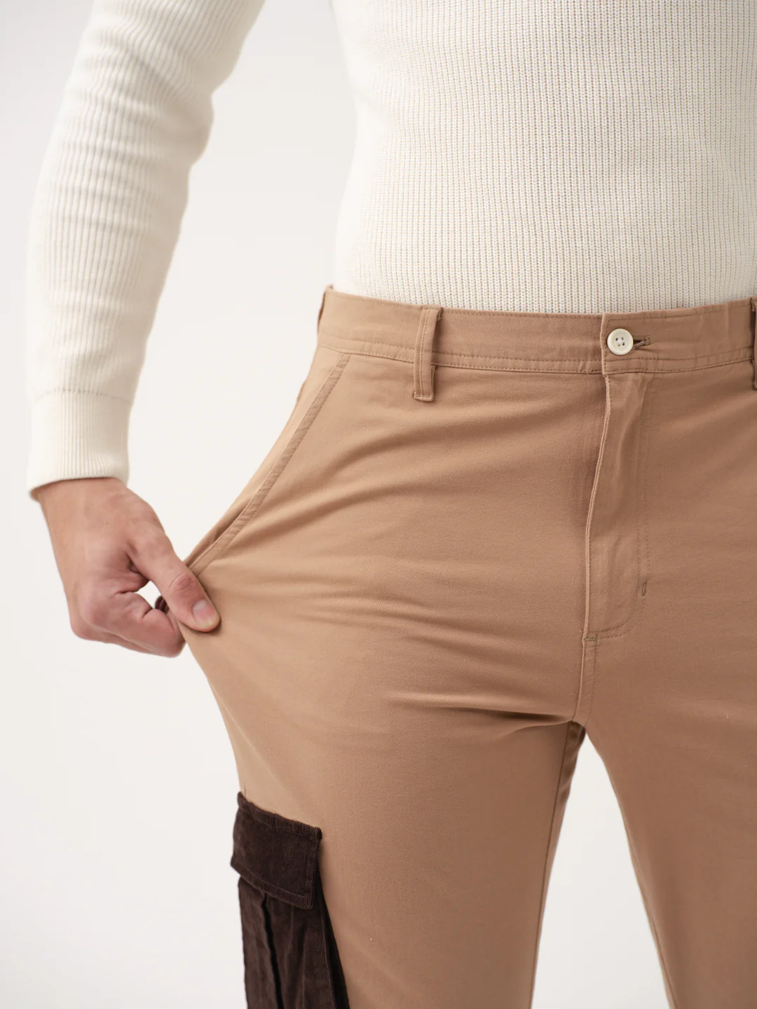 Raw Beige Cargo Corduroy Pants - Image 3
