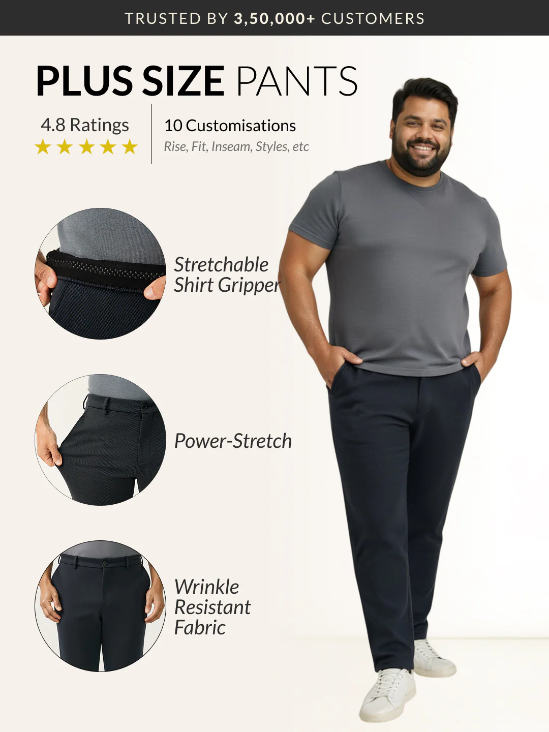 Regal Navy Twill Structured Plus Size Power-Stretch Pants - Image 2