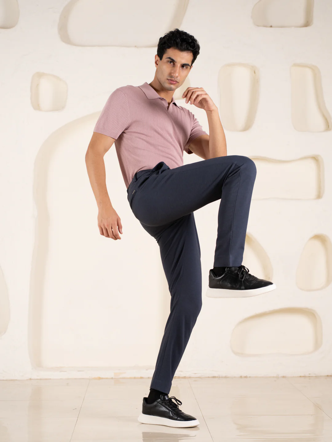 Render Blue Textured Slim Fit Power Stretch Pants - Image 3
