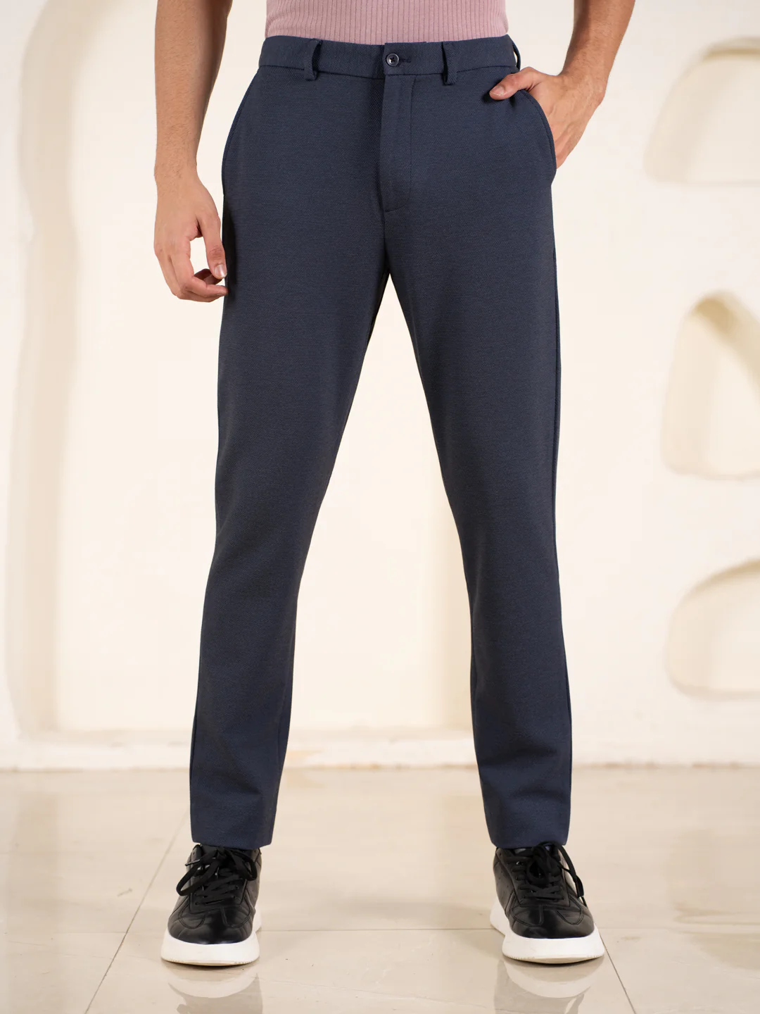Render Blue Textured Slim Fit Power Stretch Pants - Image 4