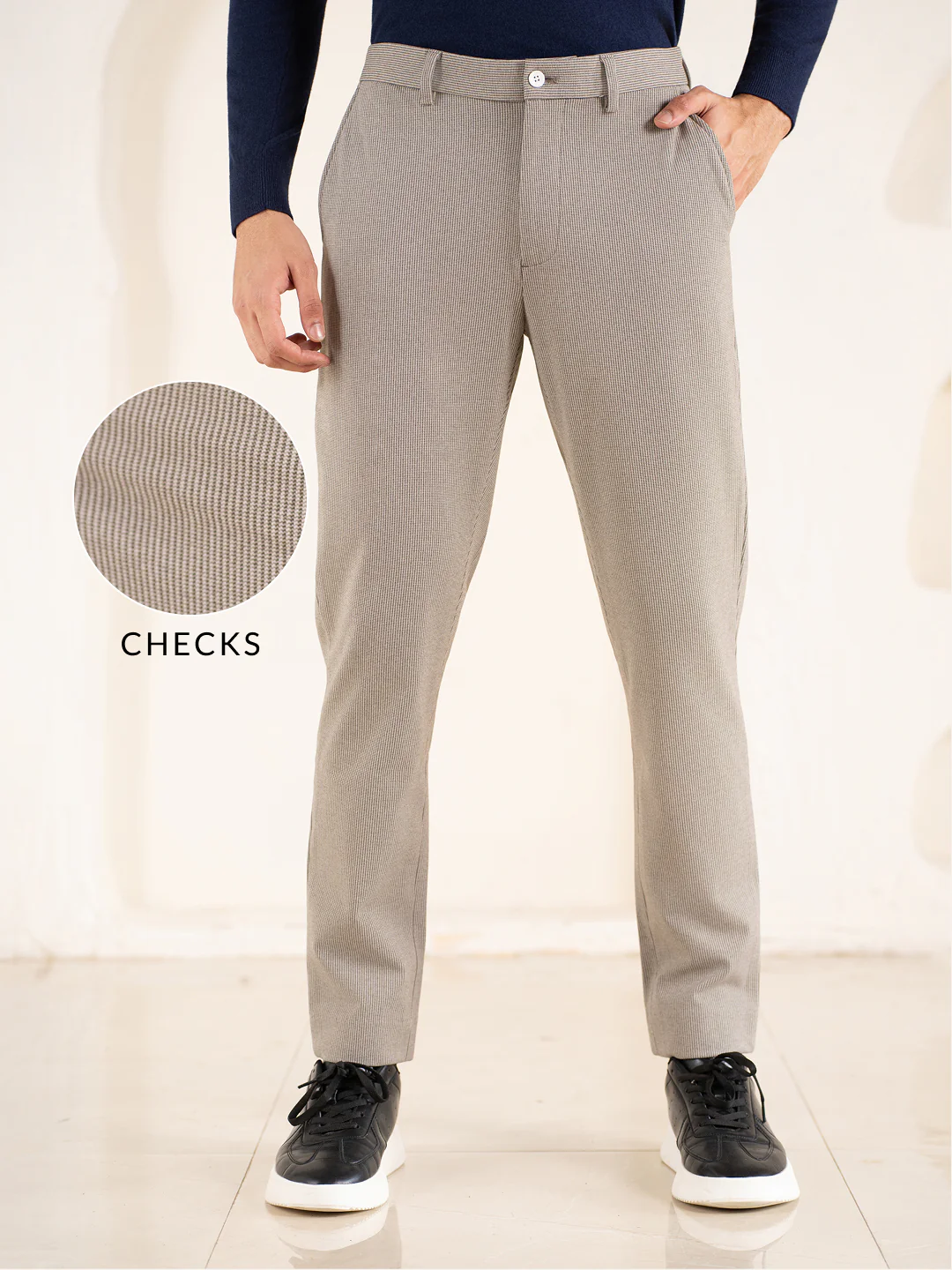 Reverb Brown Houndstooth Slim Fit Power Stretch Pants - Image 2