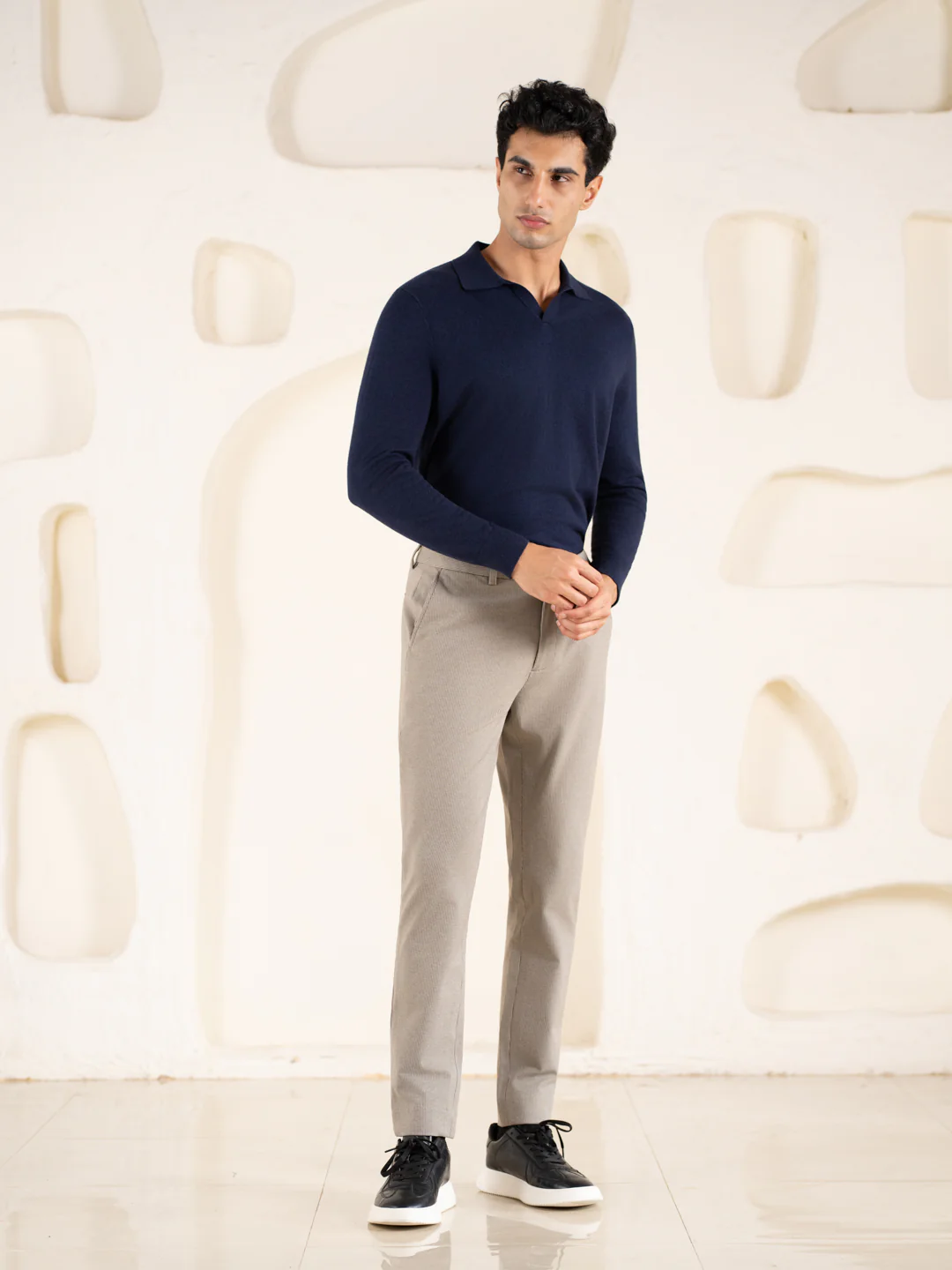 Reverb Brown Houndstooth Slim Fit Power Stretch Pants - Image 3