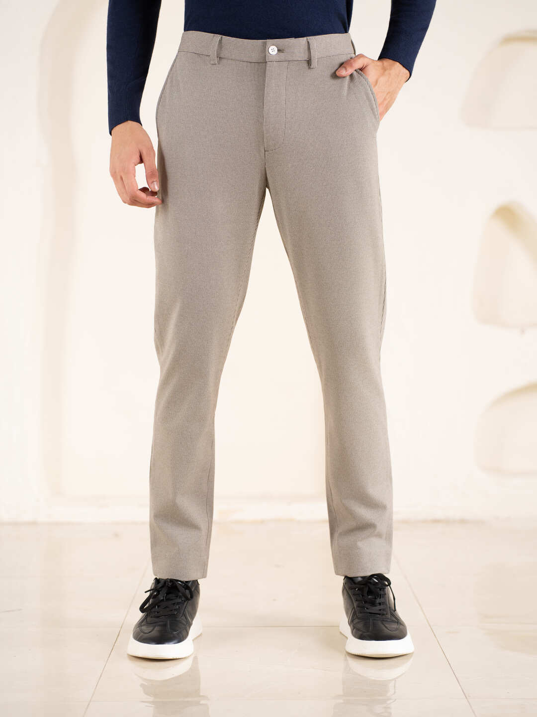 Reverb Brown Houndstooth Slim Fit Power Stretch Pants - Image 4