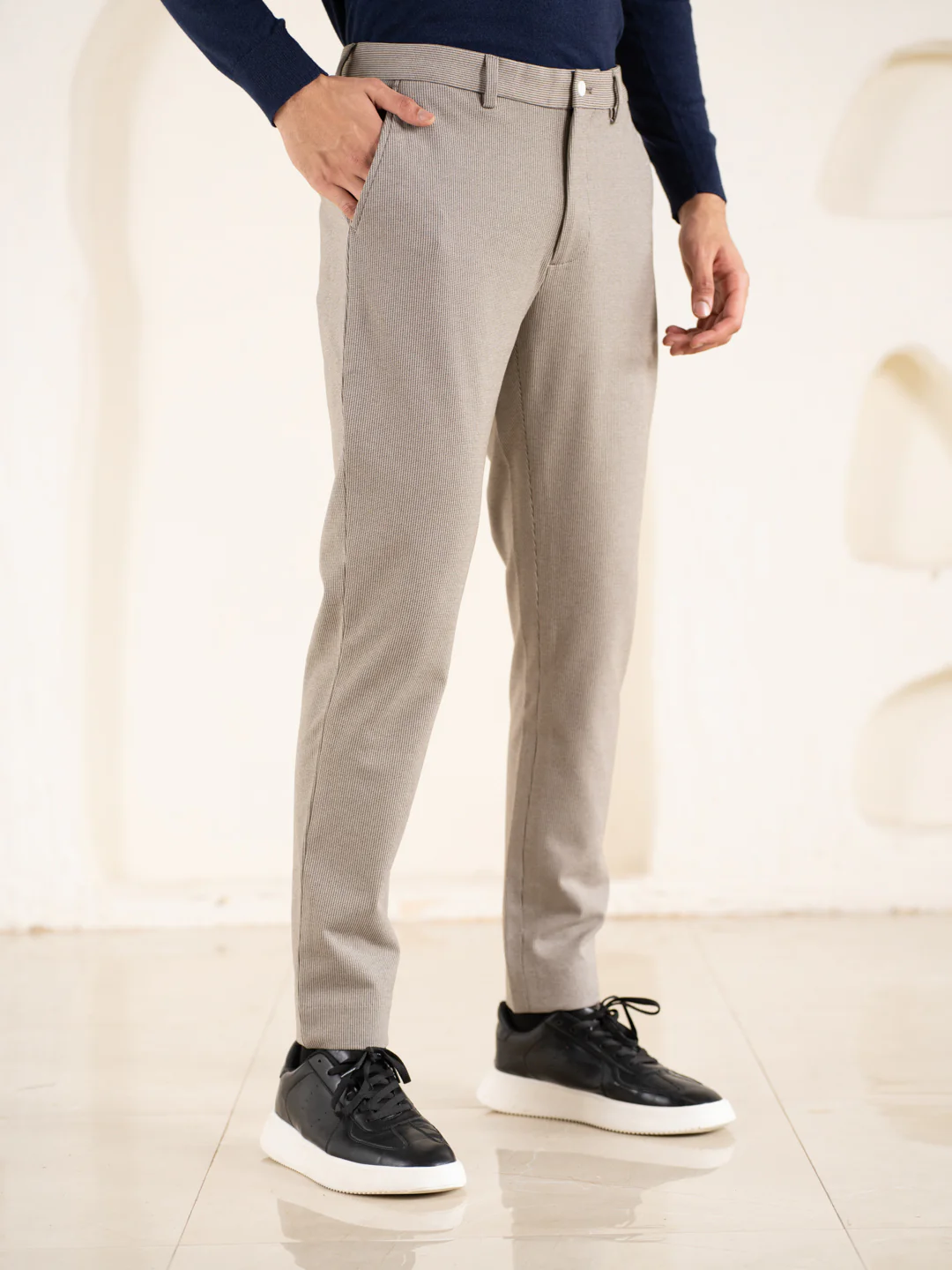 Reverb Brown Houndstooth Slim Fit Power Stretch Pants - Image 8