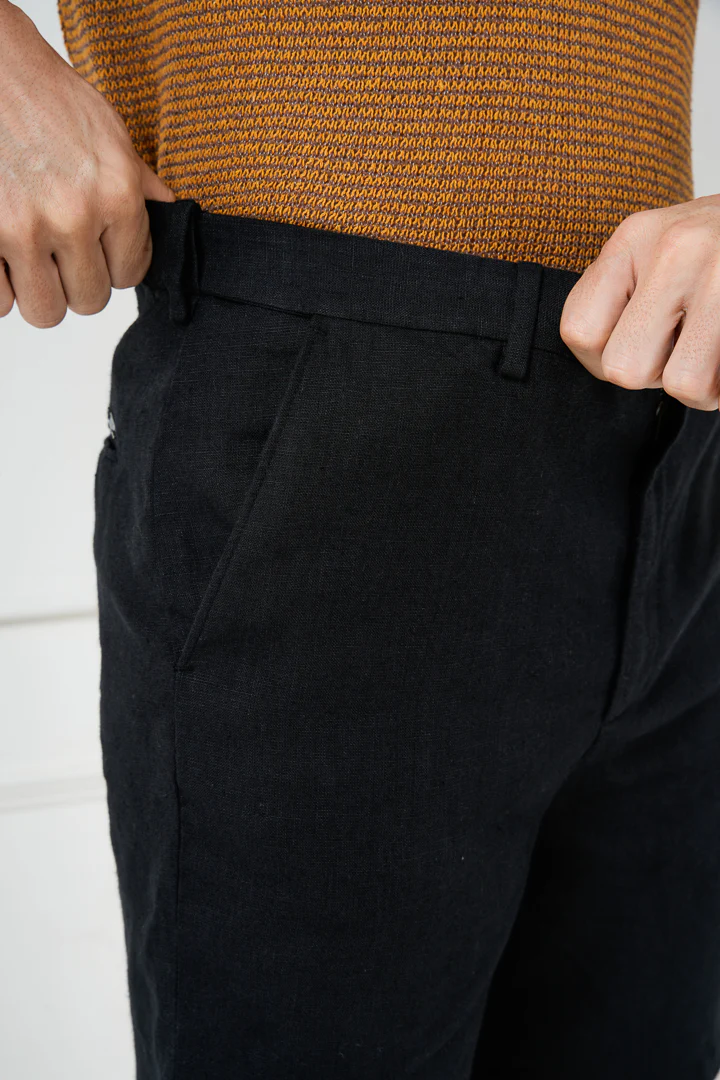 Rich Black 100% Linen Chino Shorts - Image 3