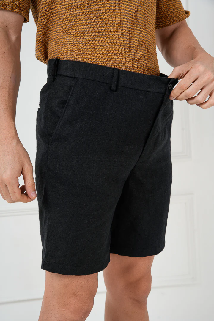 Rich Black 100% Linen Chino Shorts - Image 4