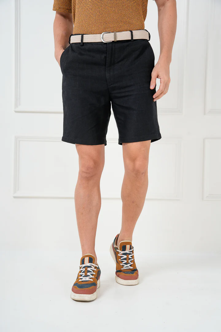 Rich Black 100% Linen Chino Shorts - Image 5