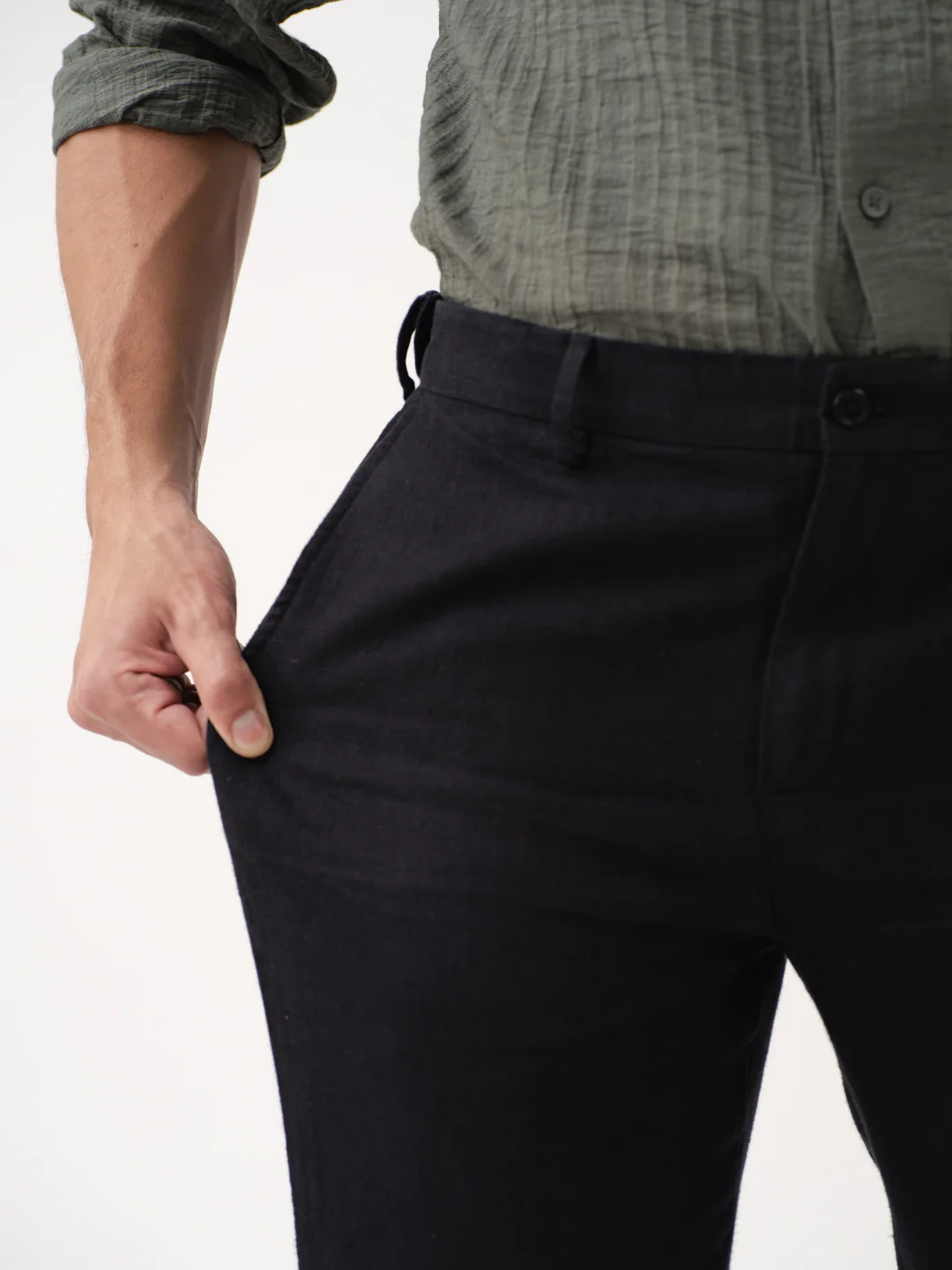 Rich Black 100% Linen Pants - Image 3