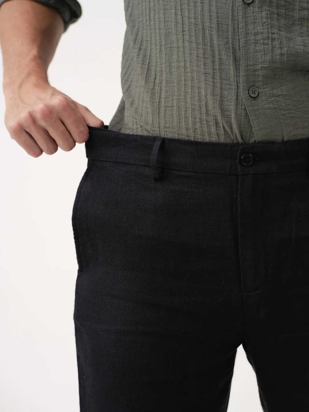 Rich Black 100% Linen Pants - Image 4