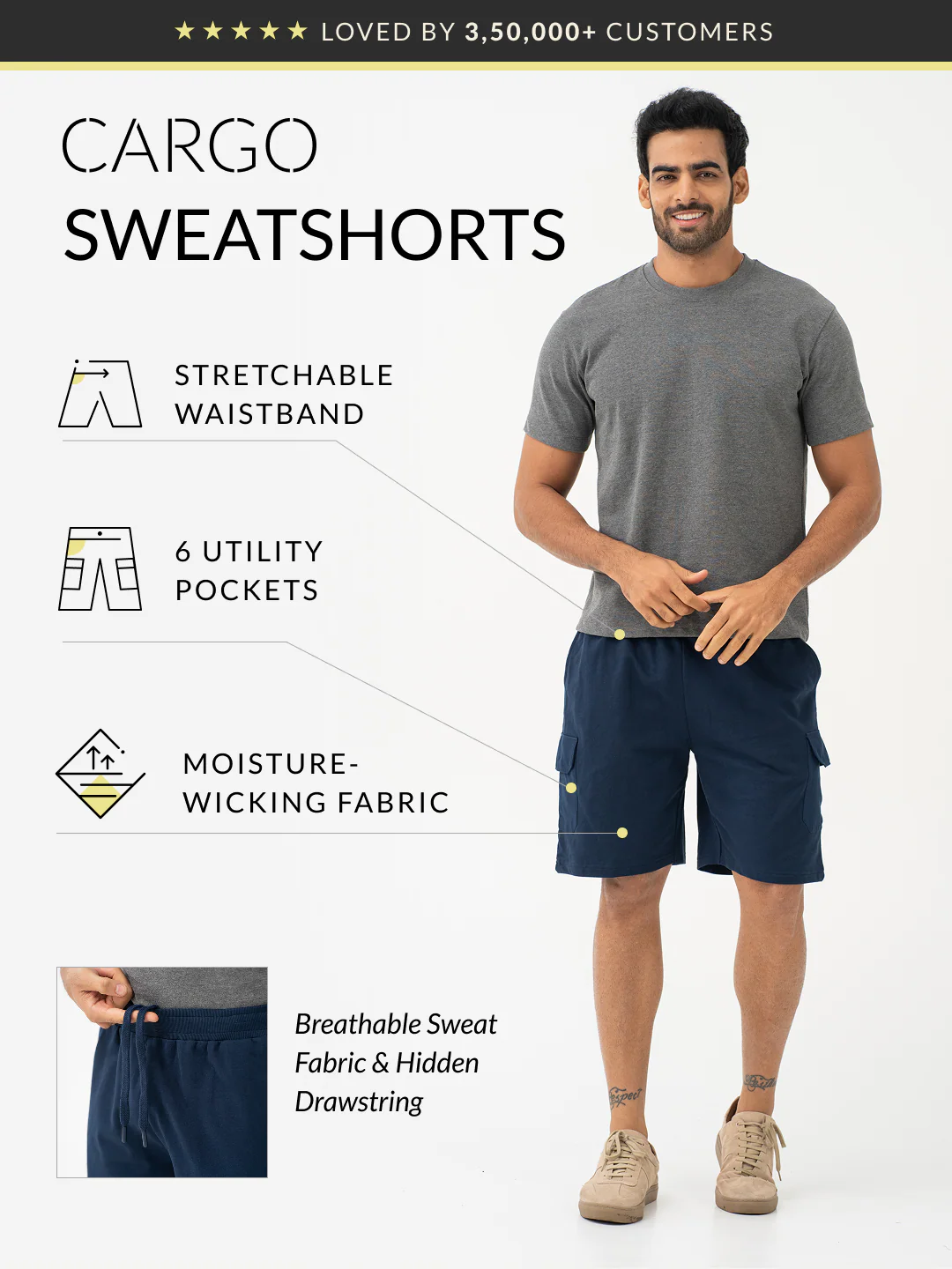 Rider Navy Relaxed Fit Cargo Sweatshorts - Image 2