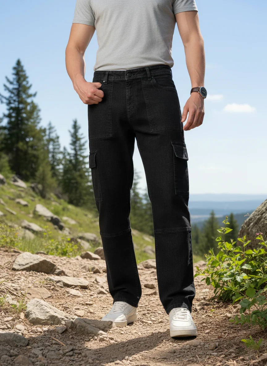 Ridge Black Relaxed Fit Denim Cargos - Image 5