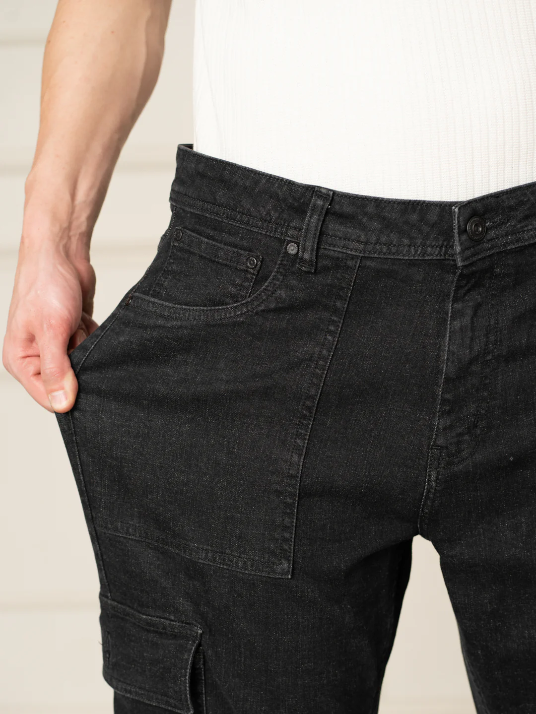 Ridge Black Relaxed Fit Denim Cargos - Image 8
