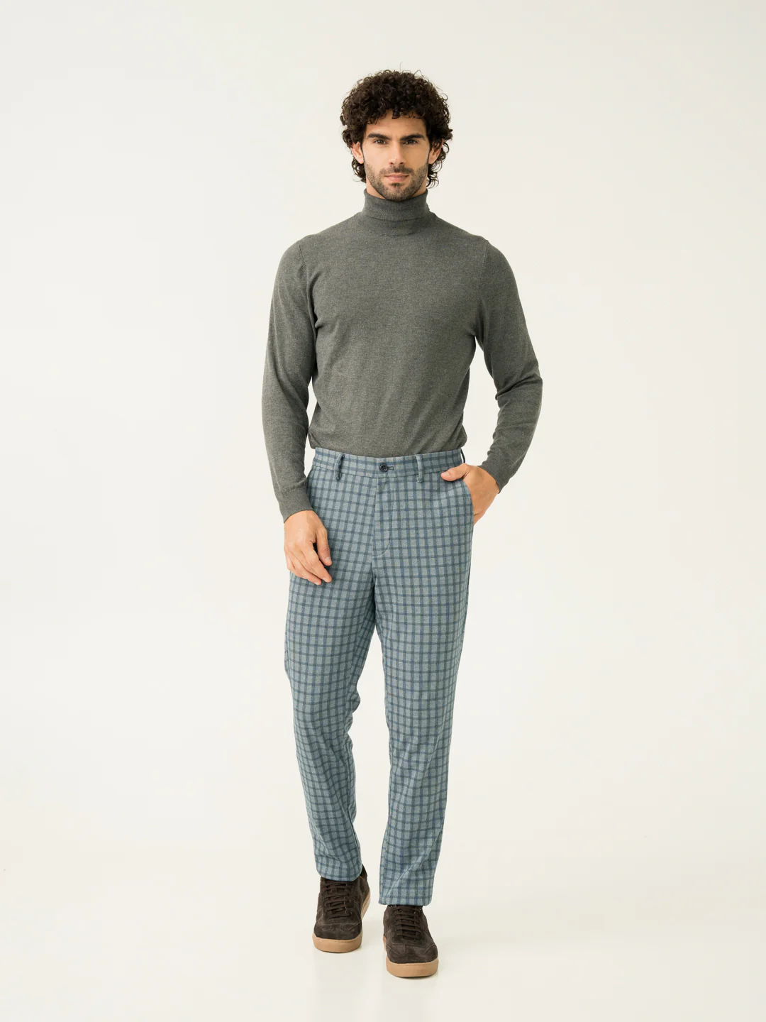 Ripple Blue Checks Slim Fit Power Stretch Pants - Image 6