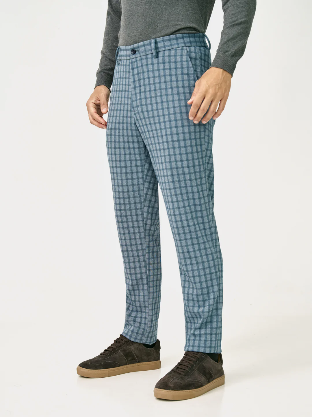 Ripple Blue Checks Slim Fit Power Stretch Pants - Image 9