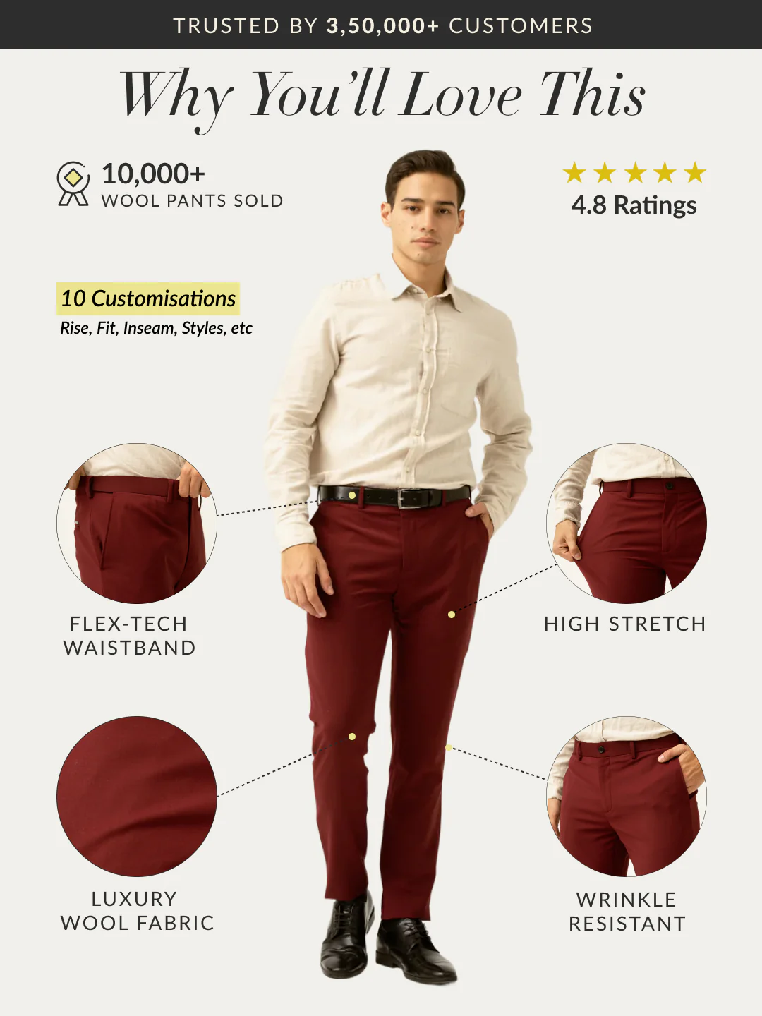 Rome Red Luxury Merino Wool Pants - Image 2