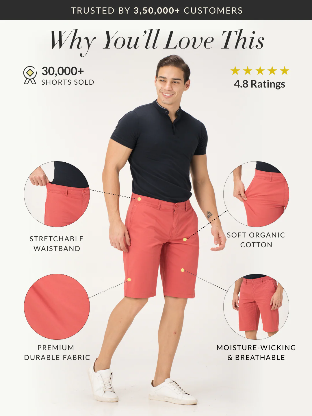 Rosco Red Stretch Chino Shorts - Image 2