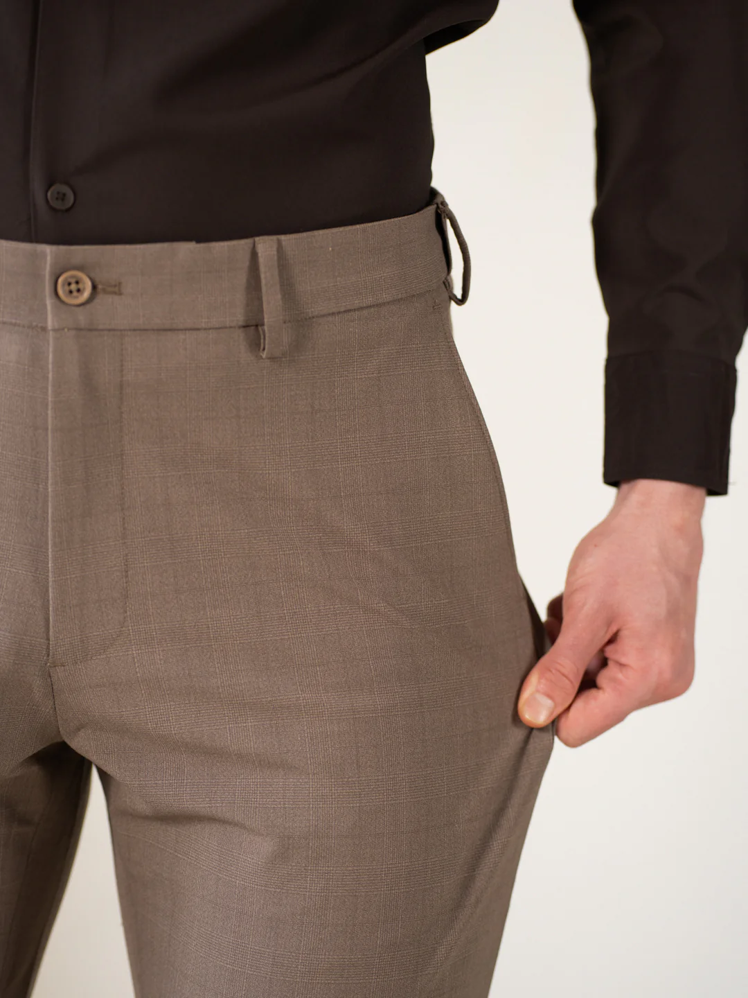 Sahara Brown Checks Relaxed Fit Stretch Formal Pants - Image 3