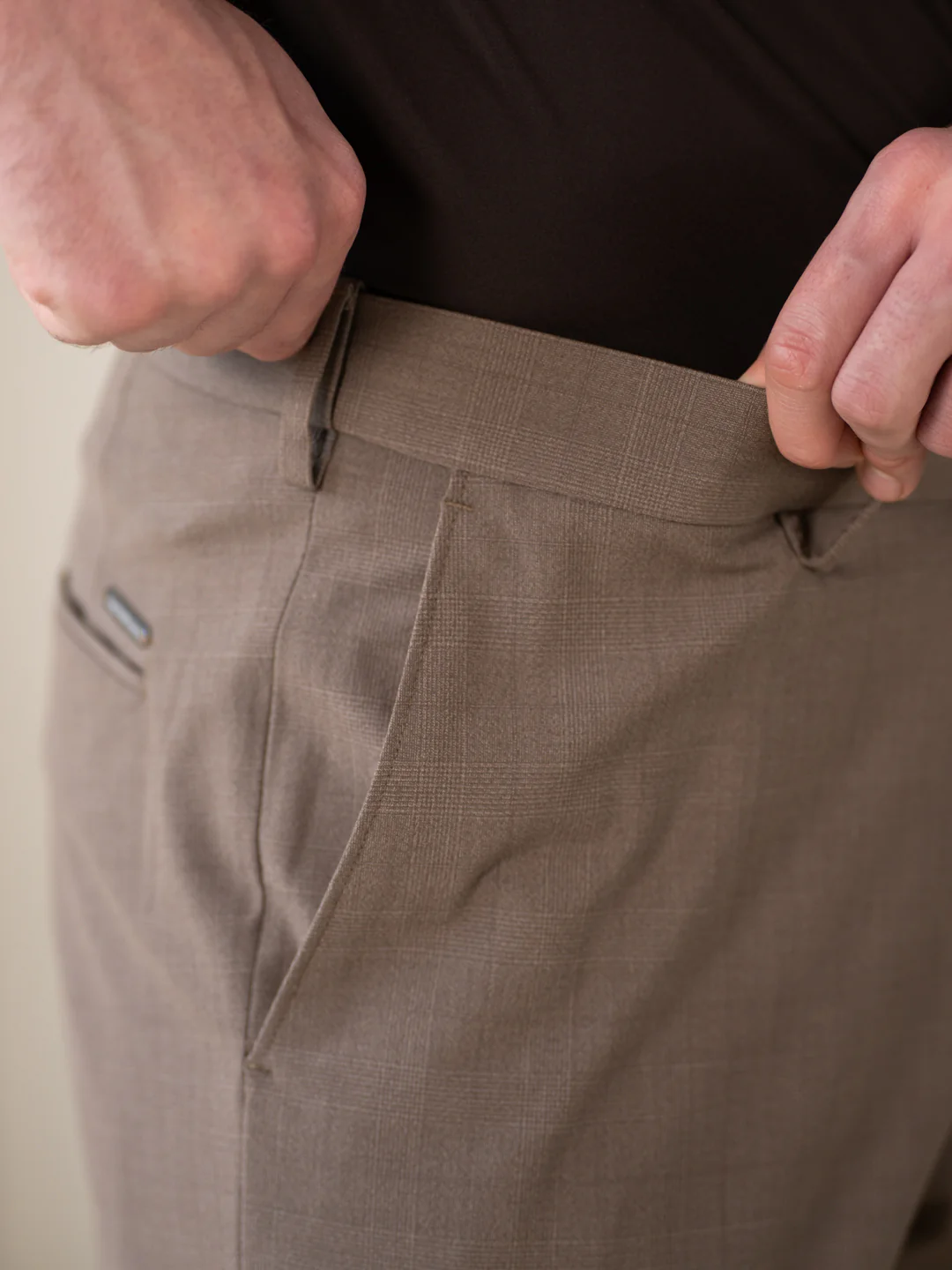 Sahara Brown Checks Relaxed Fit Stretch Formal Pants - Image 4