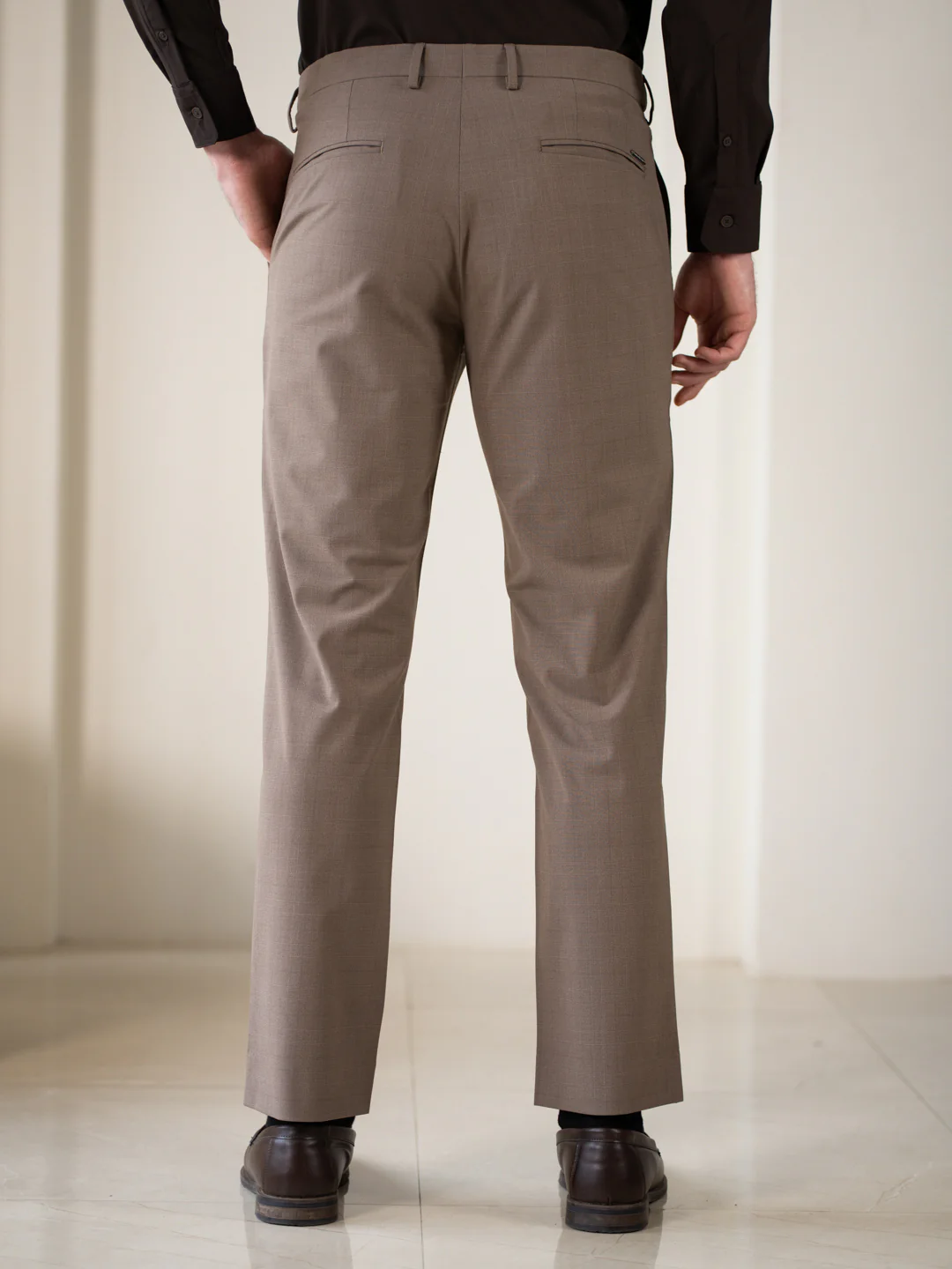 Sahara Brown Checks Relaxed Fit Stretch Formal Pants - Image 6