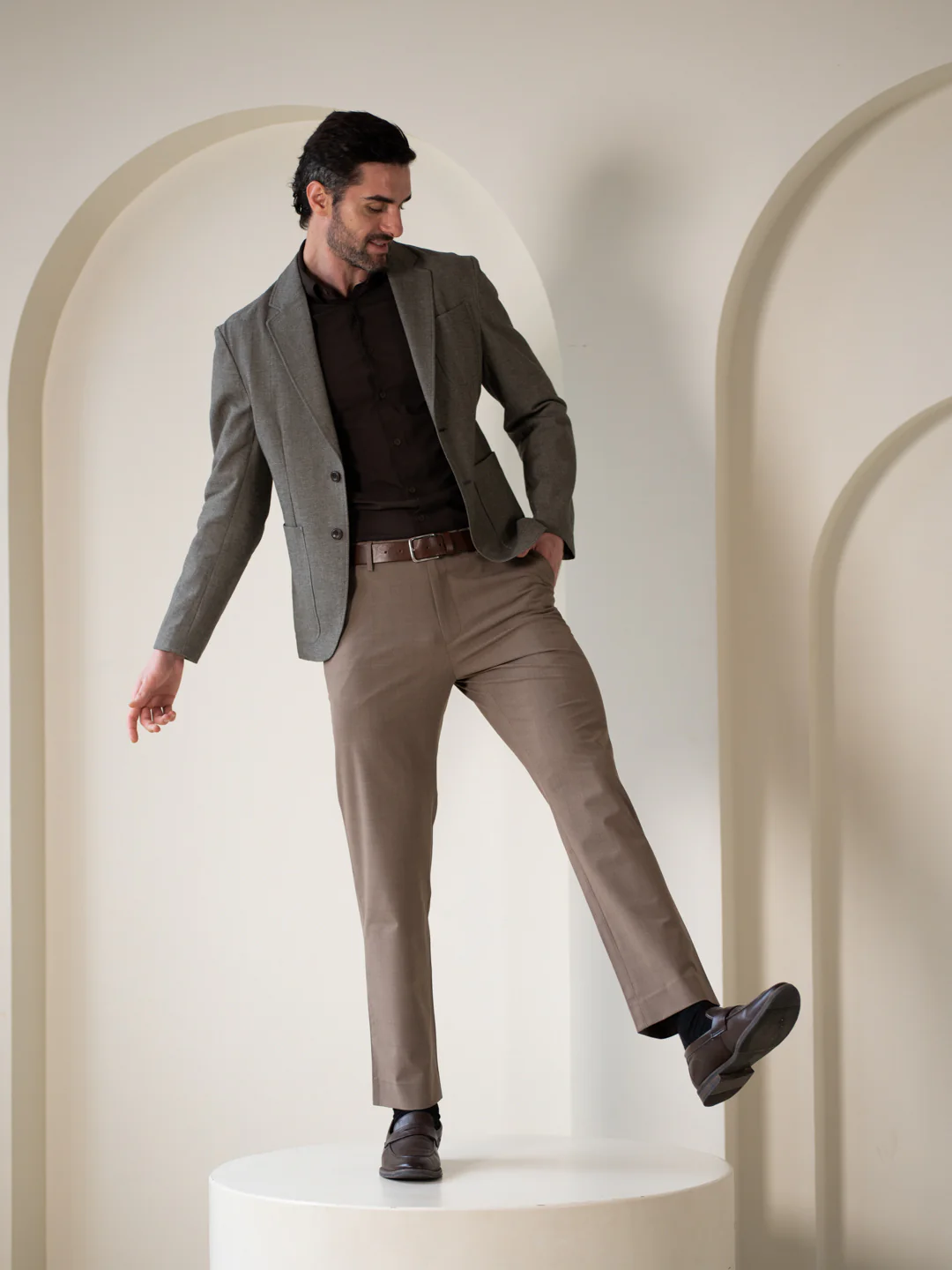 Sahara Brown Checks Relaxed Fit Stretch Formal Pants - Image 7