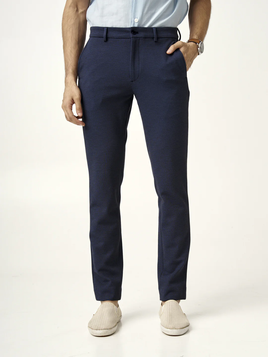 Sail Blue Textured Power-Stretch Pants - Image 3