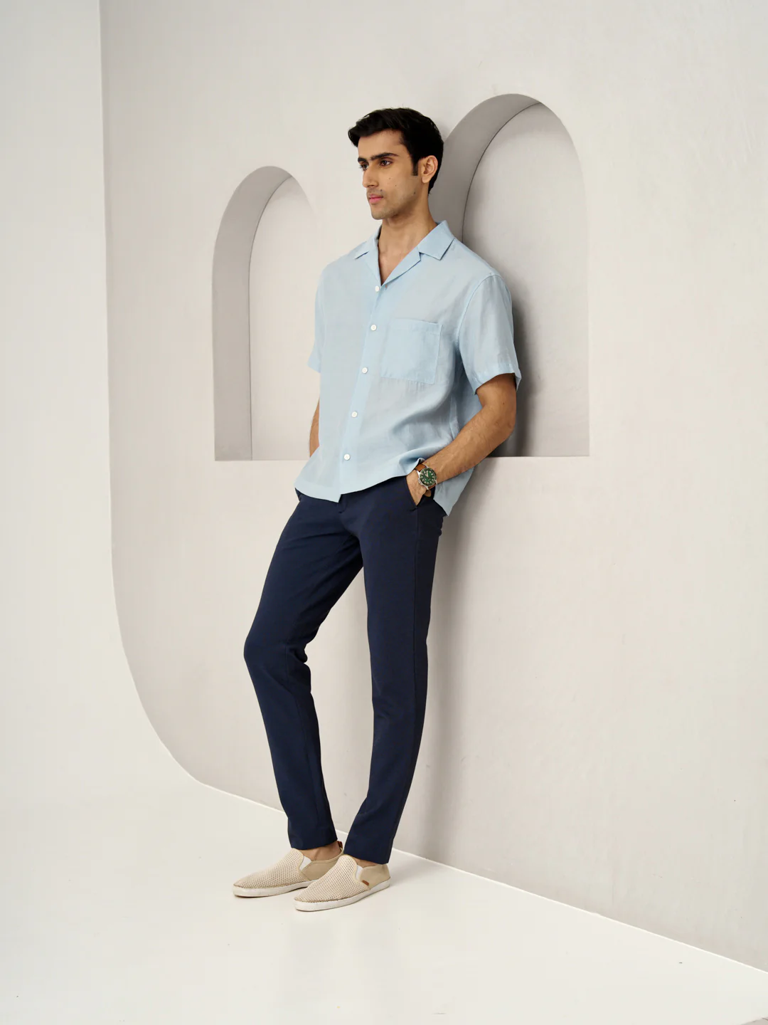 Sail Blue Textured Power-Stretch Pants - Image 6