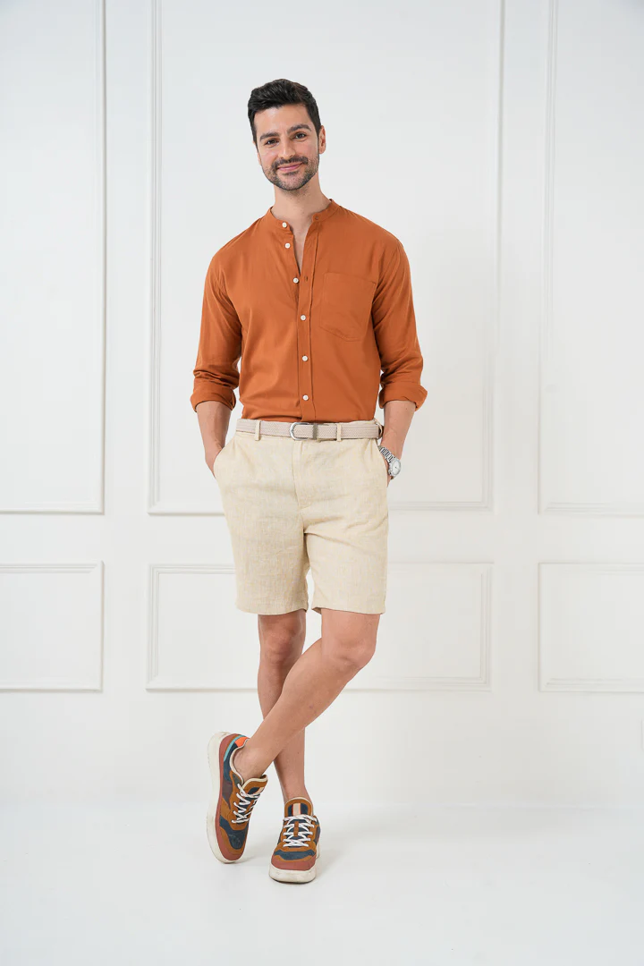 Salted Caramel 100% Linen Chino Shorts - Image 7