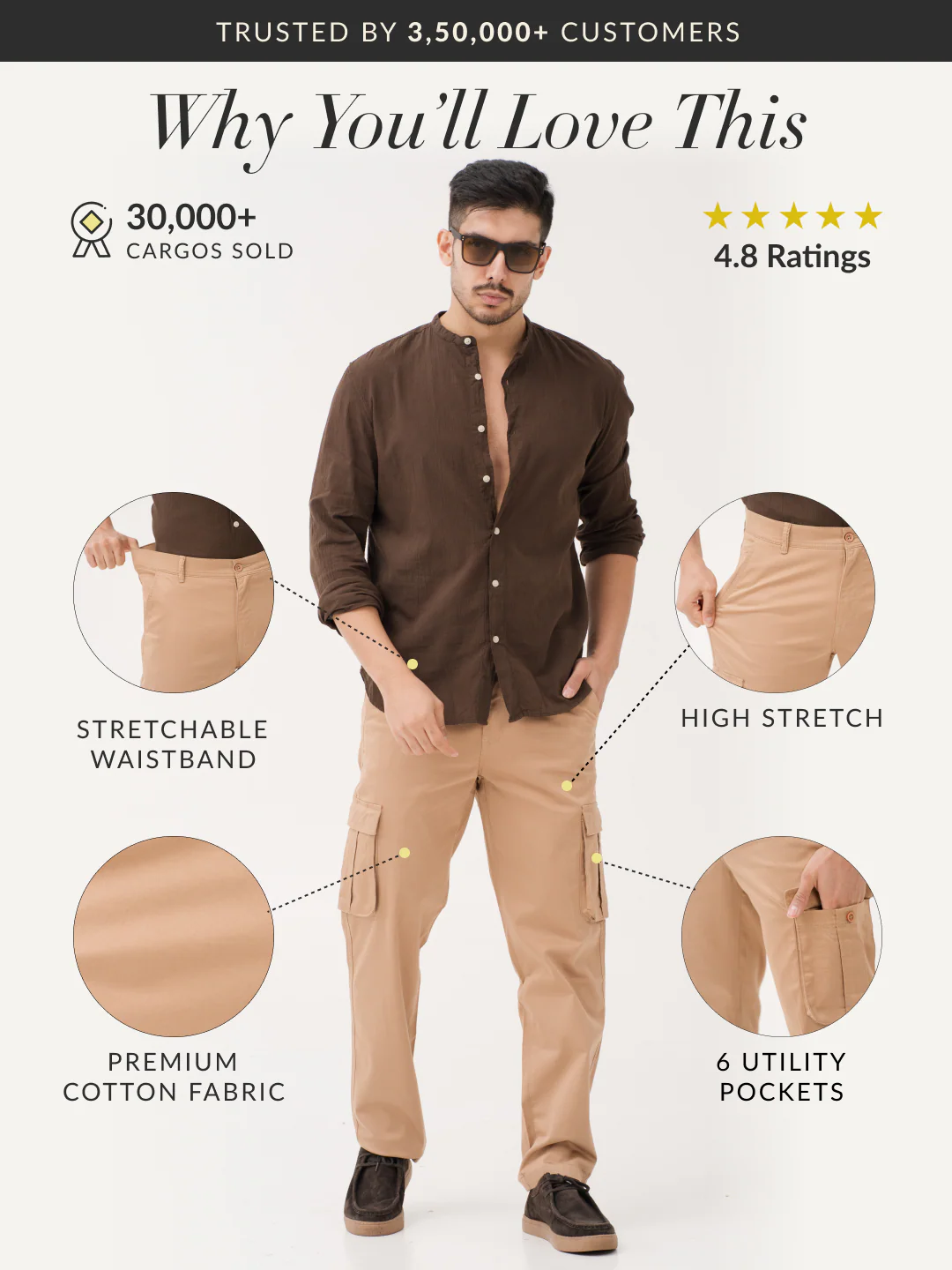 Sandhill Khaki Relaxed Fit Stretch Cargo Pants - Image 3