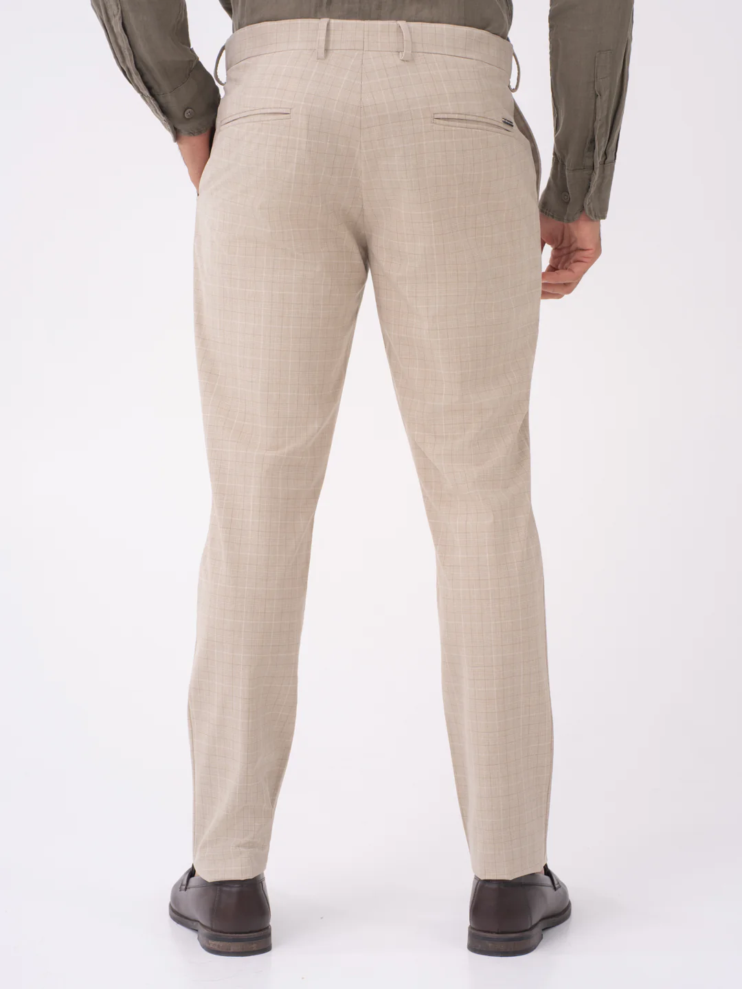 Sandpiper Beige Checks Slim Fit Stretch Formal Pants - Image 7