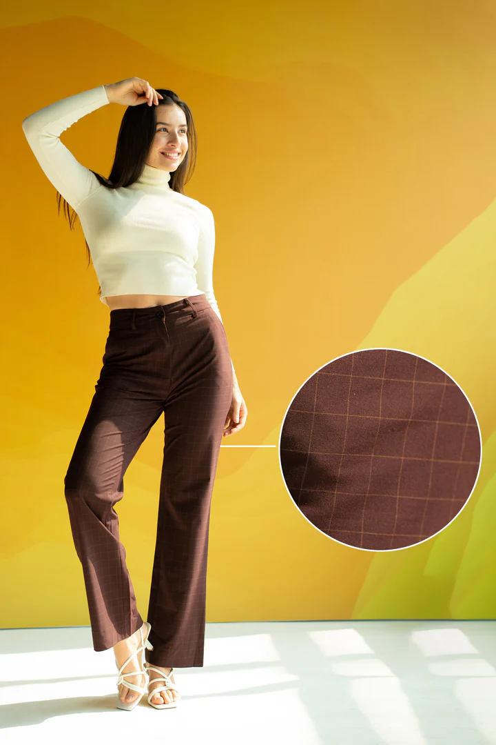 Sangria Wine Checks Women Formal Pants - Image 3