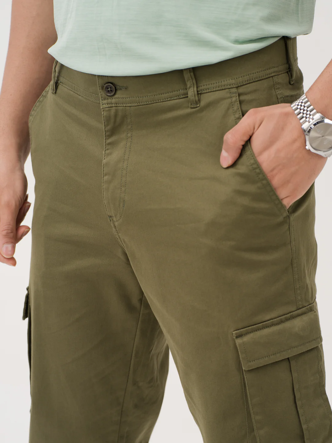 Sap Green Relaxed Fit Stretch Cargo Pants - Image 10