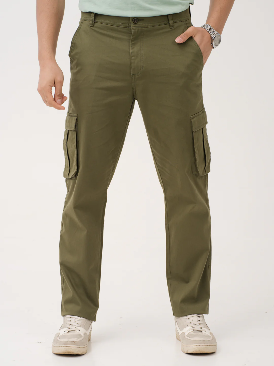 Sap Green Relaxed Fit Stretch Cargo Pants - Image 2