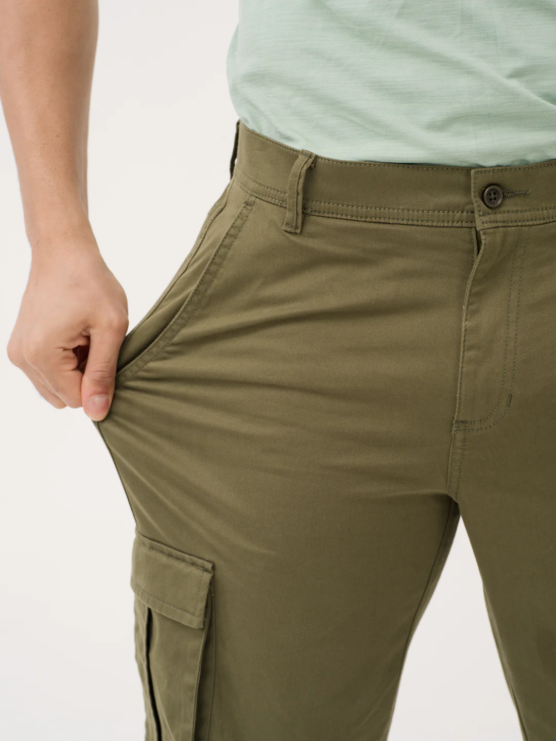 Sap Green Relaxed Fit Stretch Cargo Pants - Image 4