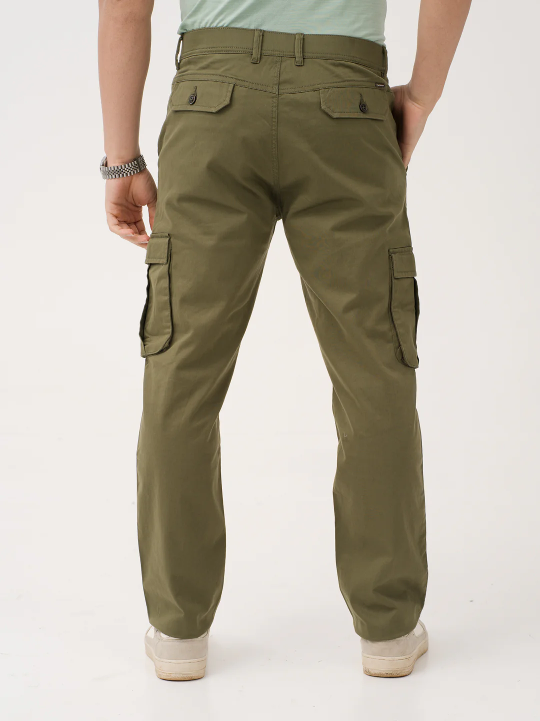 Sap Green Relaxed Fit Stretch Cargo Pants - Image 7