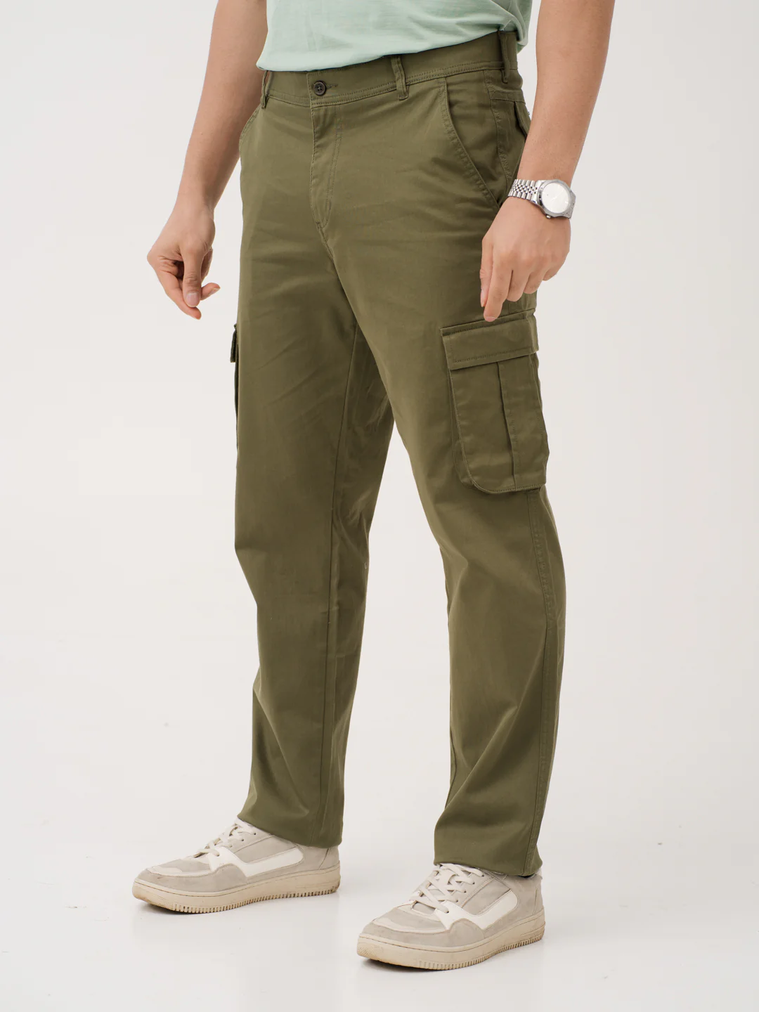 Sap Green Relaxed Fit Stretch Cargo Pants - Image 9