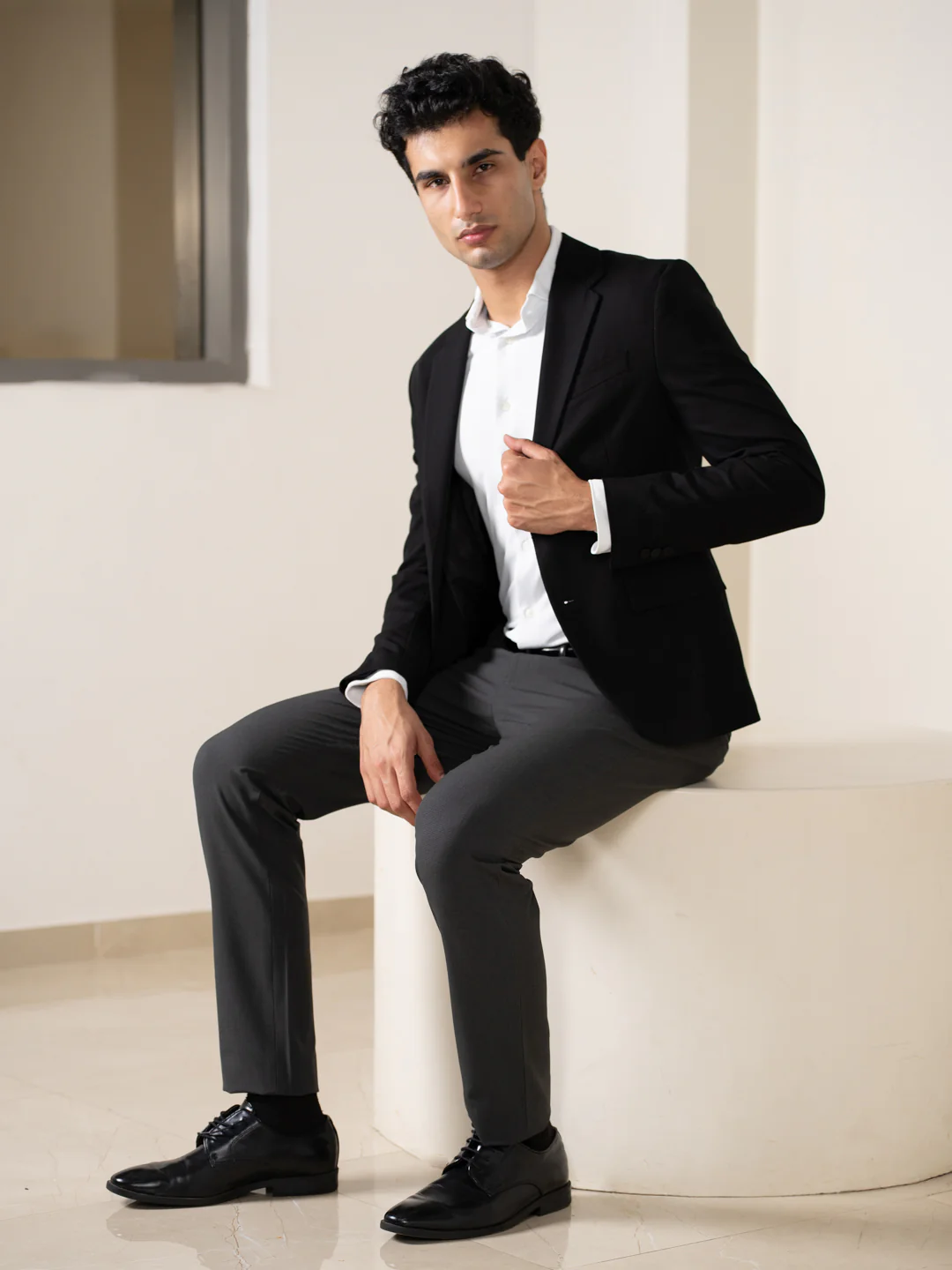 Shepherd Grey Houndstooth Slim Fit Stretch Formal Pants - Image 5