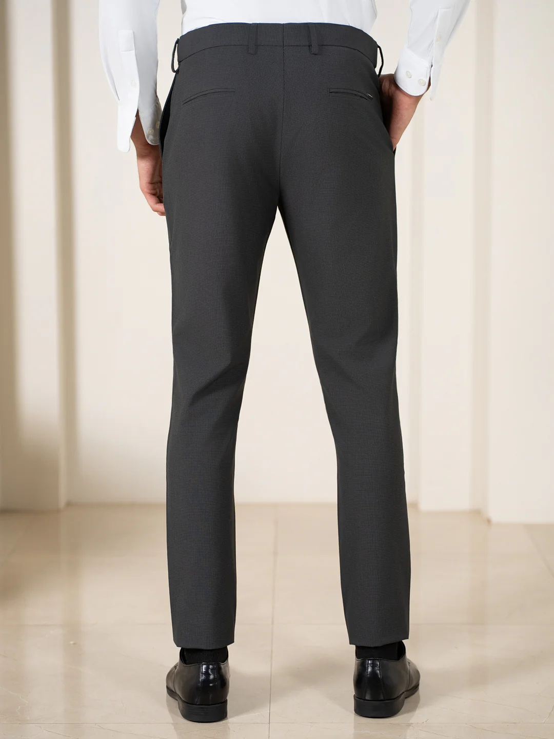 Shepherd Grey Houndstooth Slim Fit Stretch Formal Pants - Image 6