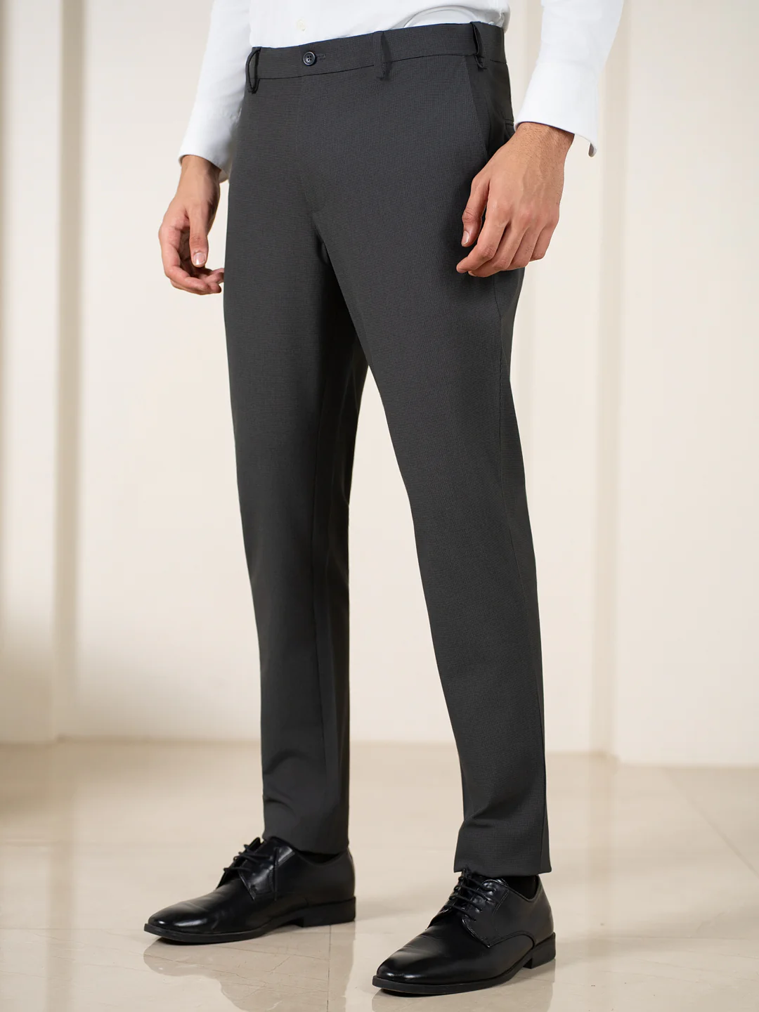 Shepherd Grey Houndstooth Slim Fit Stretch Formal Pants - Image 7