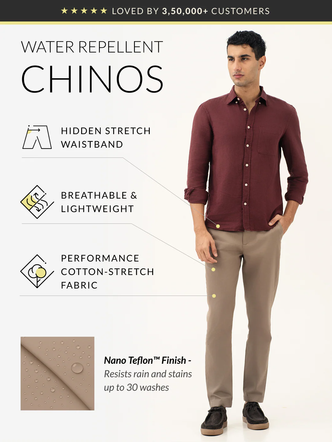 Showerstone Khaki Slim Fit Stretch Chinos - Image 2