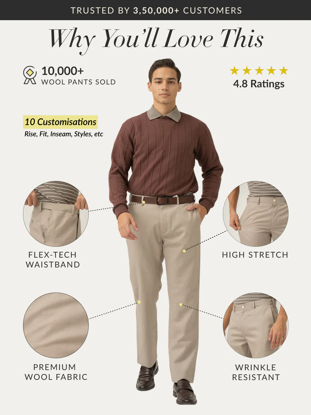 Silica Beige Tropical Wool Linen Pants - Image 2