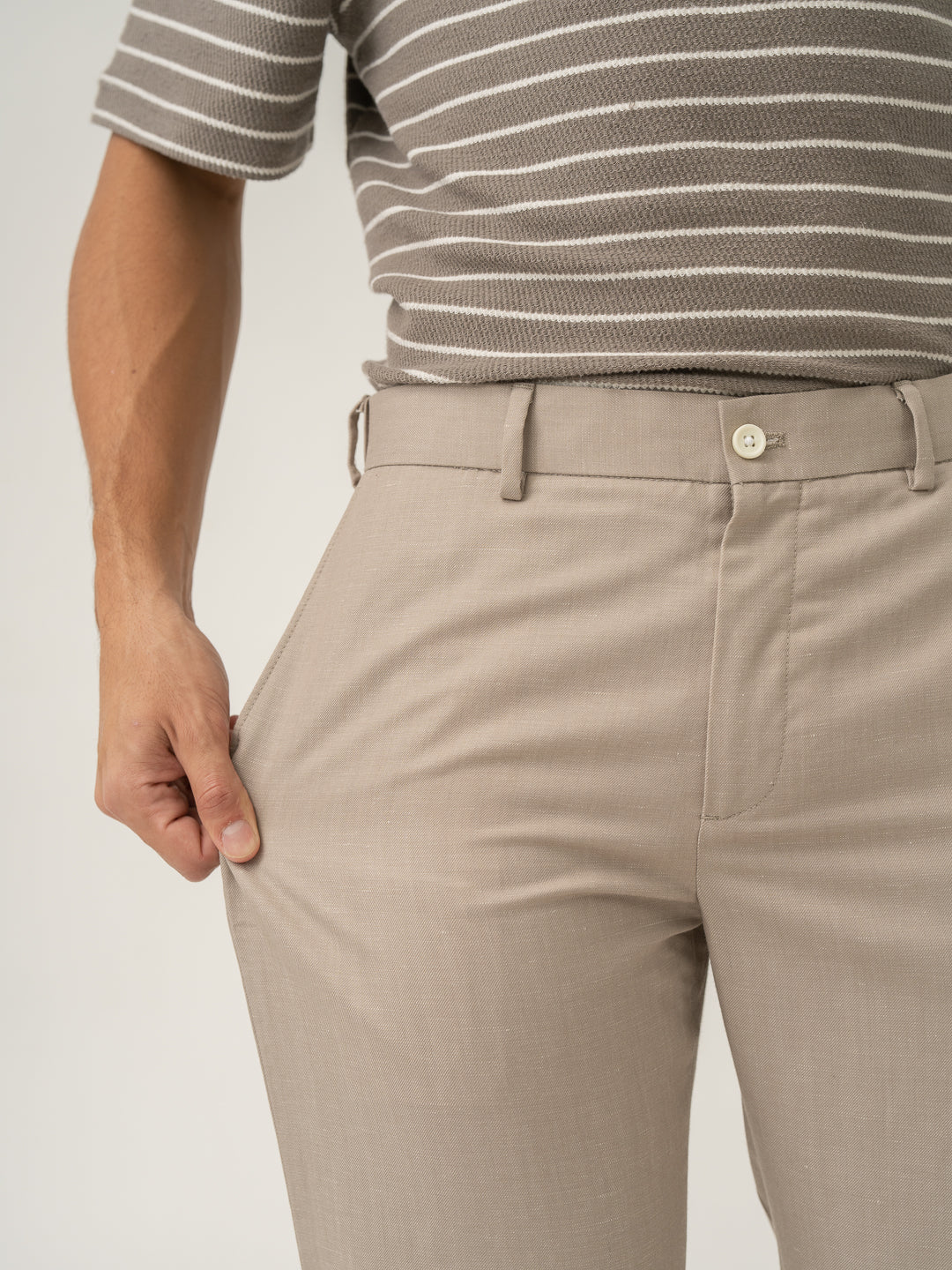 Silica Beige Tropical Wool Linen Pants - Image 3