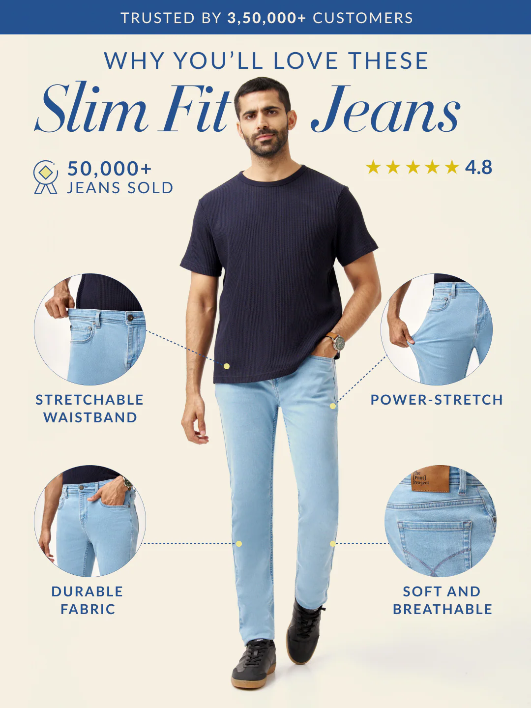 Sky Blue Power-Stretch Slim Fit Jeans - Image 3