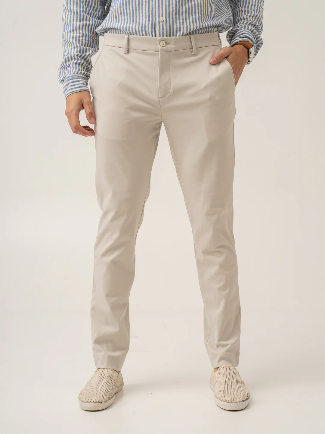 Soft Cream Slim Fit Power Stretch Pants - Image 2