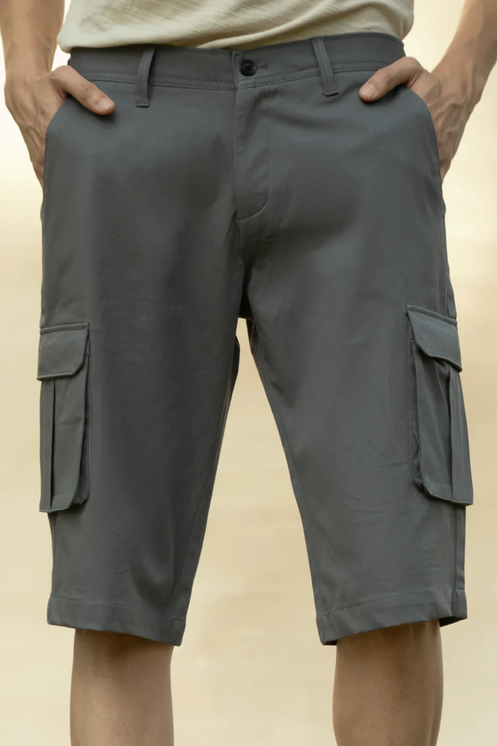 Spanish Grey Stretch Cargo Shorts - Image 4