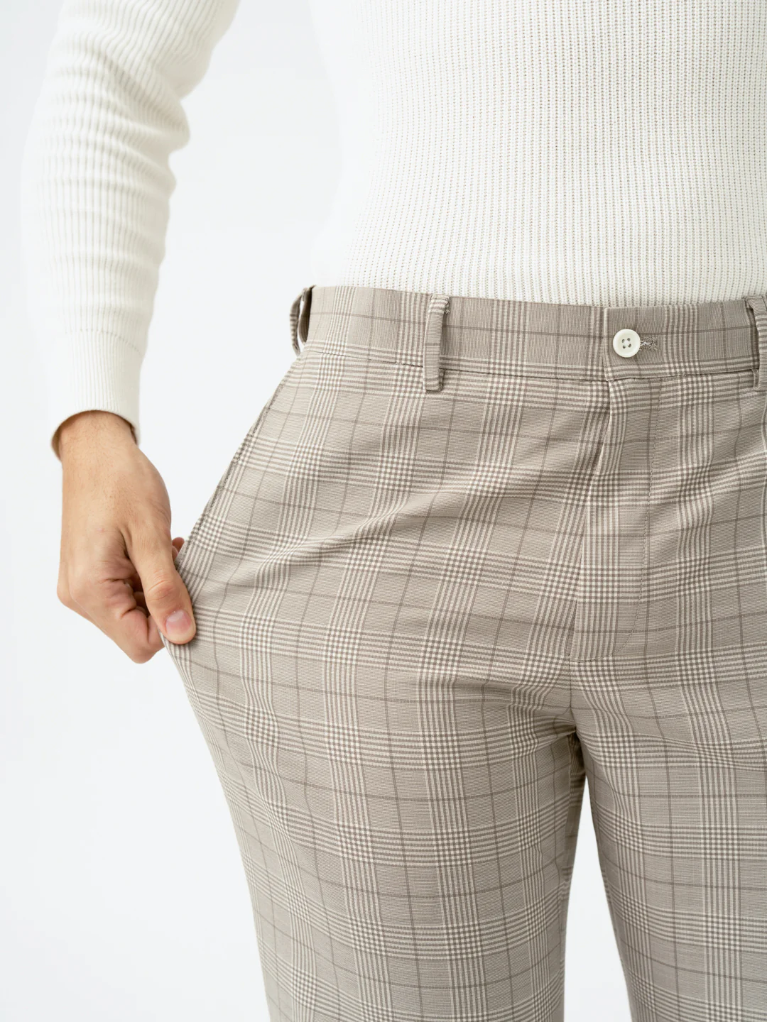 Squirrel Beige Checks Merino Wool Pants - Image 3