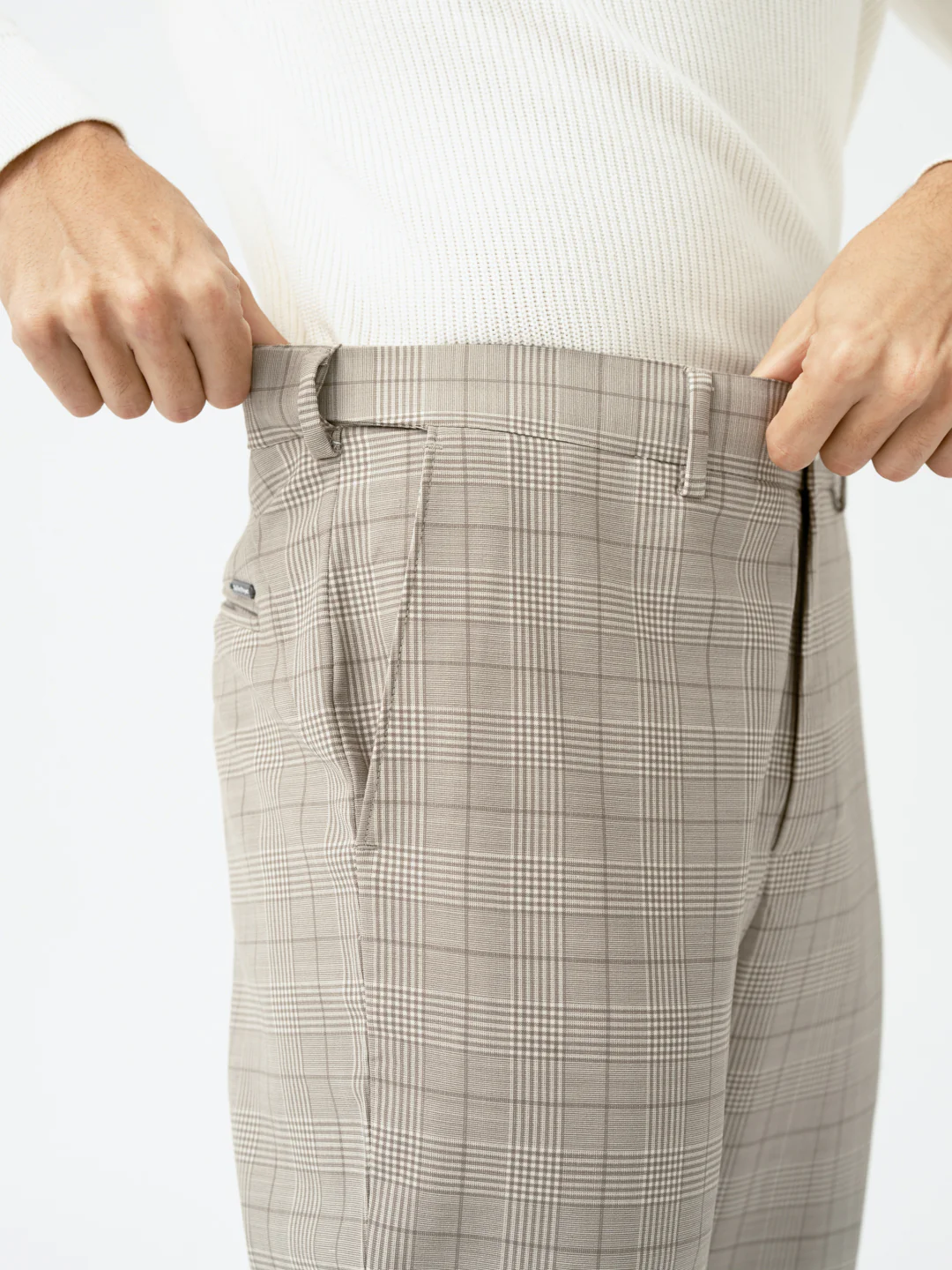 Squirrel Beige Checks Merino Wool Pants - Image 4